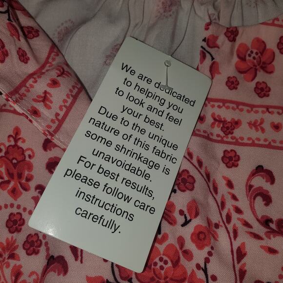 NEW WOMAN WITHIN Size 22/24 Pink Floral Tunic Top 3/4 Elastic Sleeves Boho - Picture 5 of 9